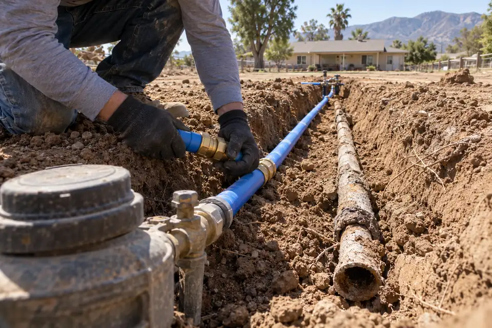 Yard water service line replacement on a Bloomington property