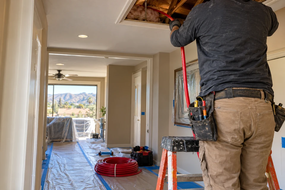 Attic slab leak reroute in a Loma Linda South Hills home