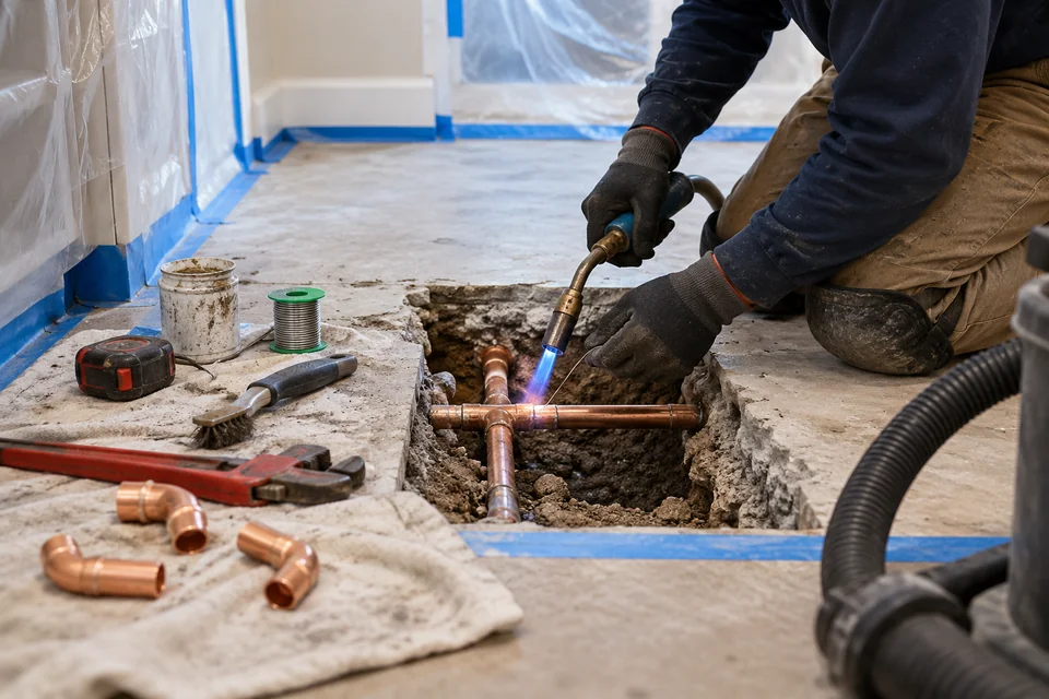 Slab Leak Repair plumbing work in Colton CA