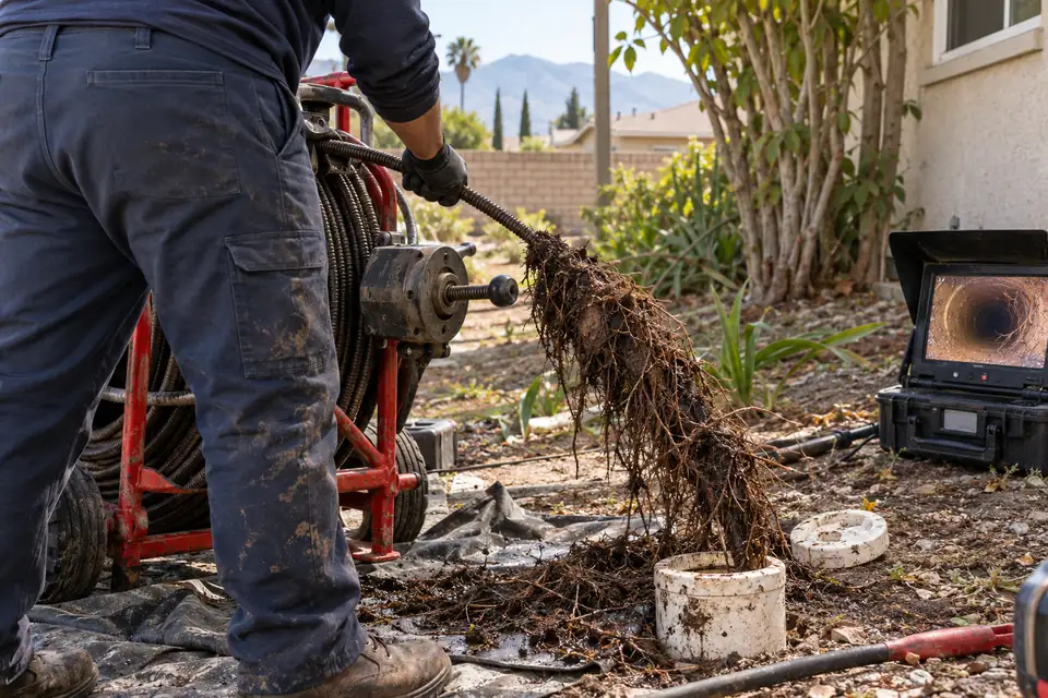 Tree root removal from a West Colton sewer lateral